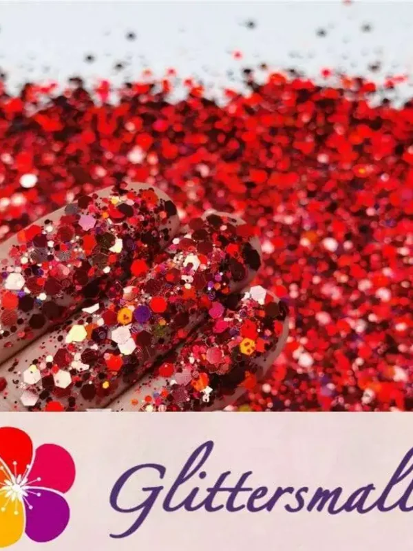 General Mixed Holographic Red Glitter Hexagon Shaped LB0300