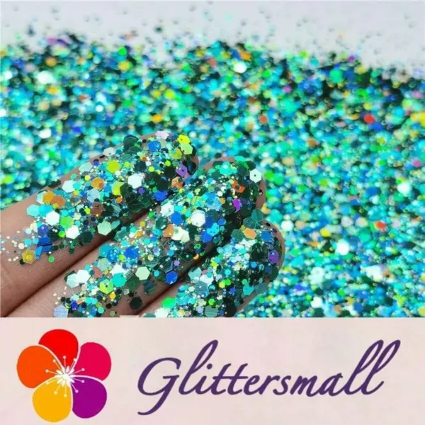 General Mixed Holographic Teal Green Glitter Hexagon Shaped LB0702