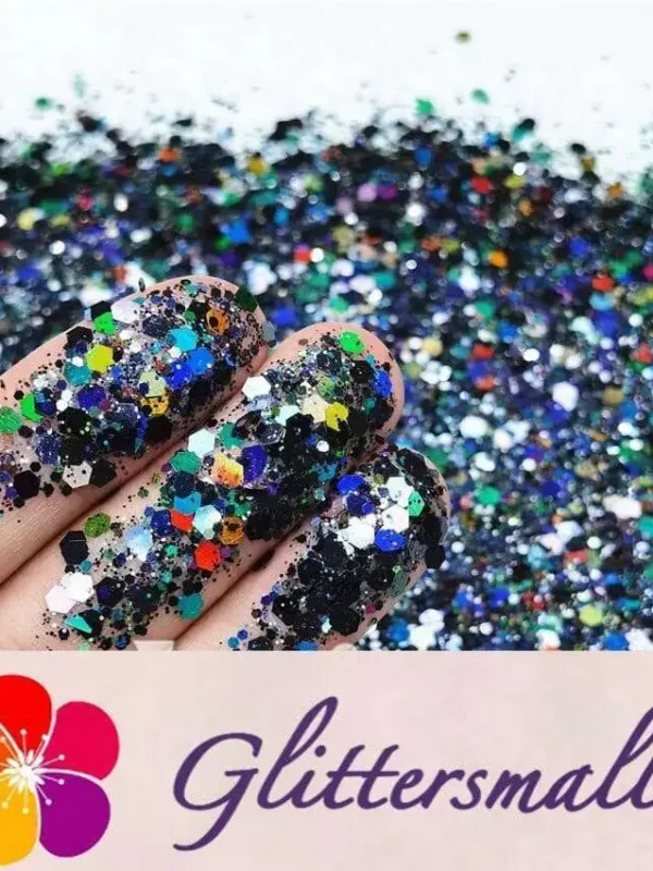 General Mixed Holographic Black Glitter Hexagon Shaped LB01000