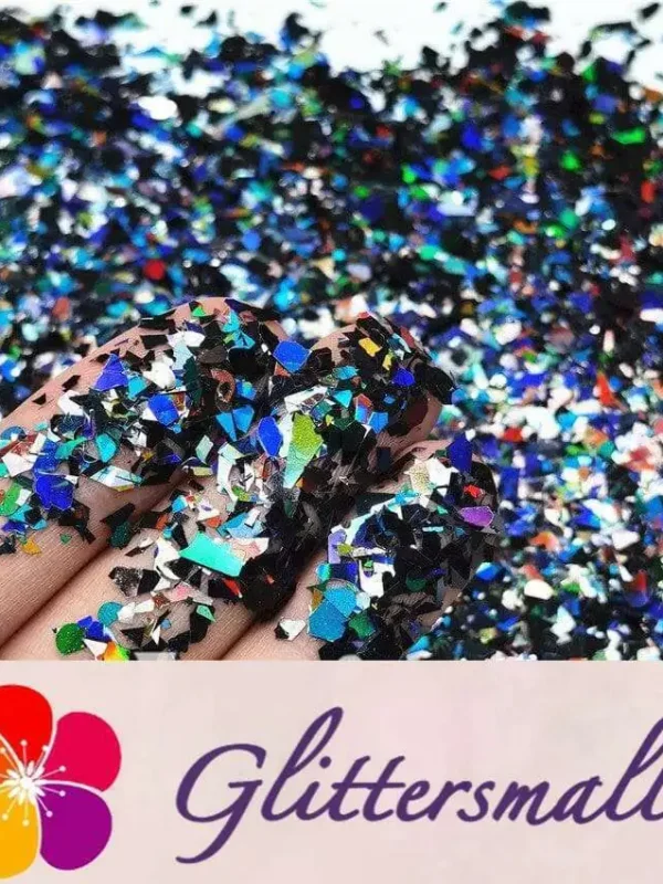 Holographic Black Cellophane Glitter Flakes Holo Shards LB01000 4x4