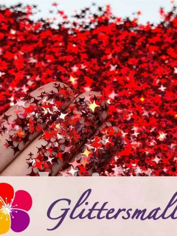 3/4/5mm Mixed Four Pointed Star Shapes Laser Red Glitter LB0300