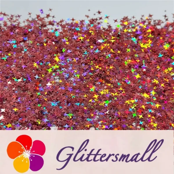3/4/5mm Mixed Four Pointed Star Shapes Laser Hazy Pink Glitter LB0911