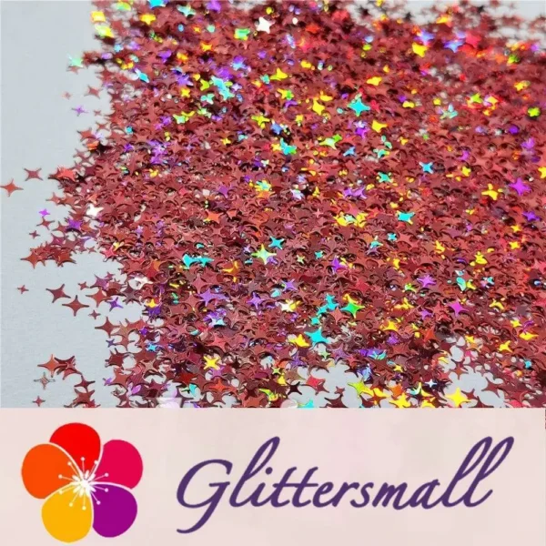 3/4/5mm Mixed Four Pointed Star Shapes Laser Hazy Pink Glitter LB0911