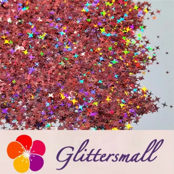 3/4/5mm Mixed Four Pointed Star Shapes Laser Hazy Pink Glitter LB0911