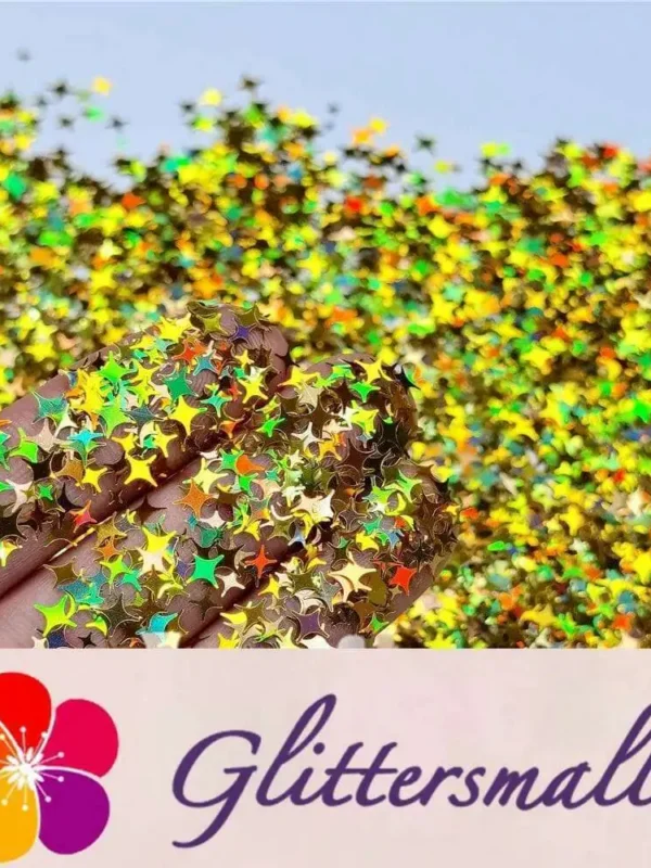 3/4/5mm Mixed Four Pointed Star Shapes Laser Gold Glitter LB0210