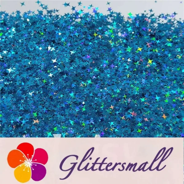 3/4/5mm Mixed Four Pointed Star Shapes Laser Sky Blue Glitter LB0700