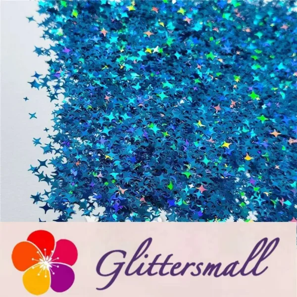 3/4/5mm Mixed Four Pointed Star Shapes Laser Sky Blue Glitter LB0700