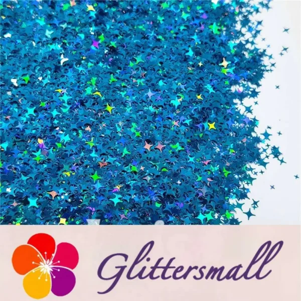 3/4/5mm Mixed Four Pointed Star Shapes Laser Sky Blue Glitter LB0700