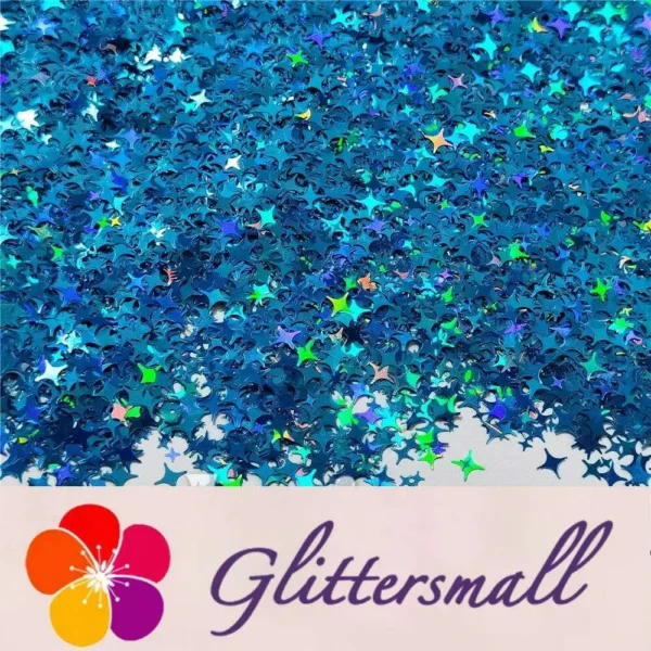 3/4/5mm Mixed Four Pointed Star Shapes Laser Sky Blue Glitter LB0700
