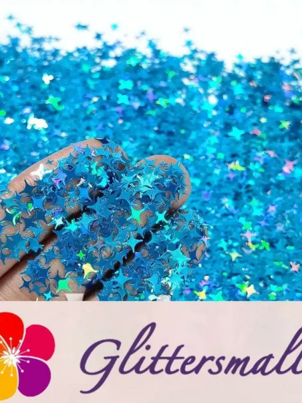 3/4/5mm Mixed Four Pointed Star Shapes Laser Sky Blue Glitter LB0700