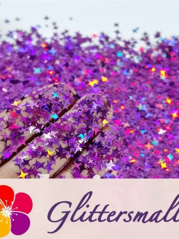 3/4/5mm Mixed Four Pointed Star Shapes Laser Purple Glitter LB0800