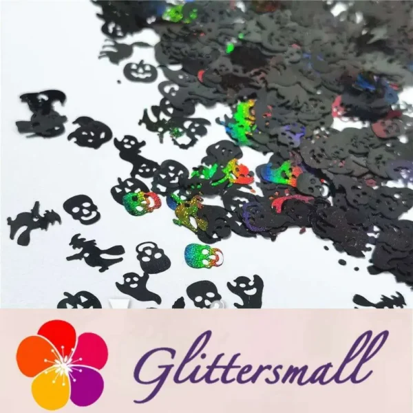 Halloween Pumpkin Ghost Skull Special Mixed Holographic Black Glitter LB01000