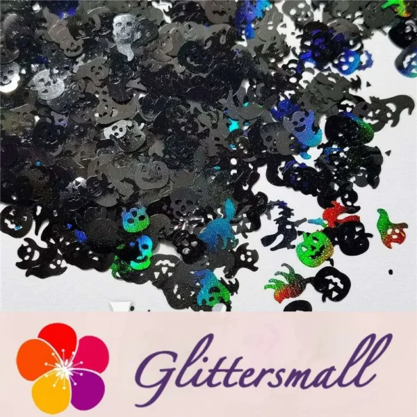 Halloween Pumpkin Ghost Skull Special Mixed Holographic Black Glitter LB01000
