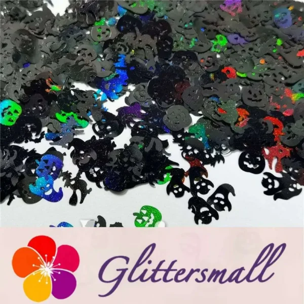Halloween Pumpkin Ghost Skull Special Mixed Holographic Black Glitter LB01000
