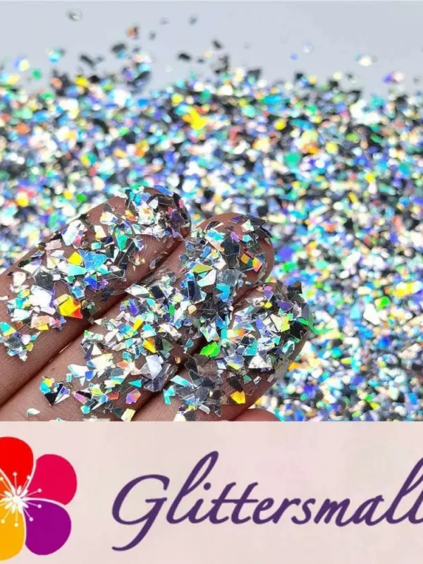 Holographic Silver Cellophane Glitter Flakes Holo Shards LB0100 4x4