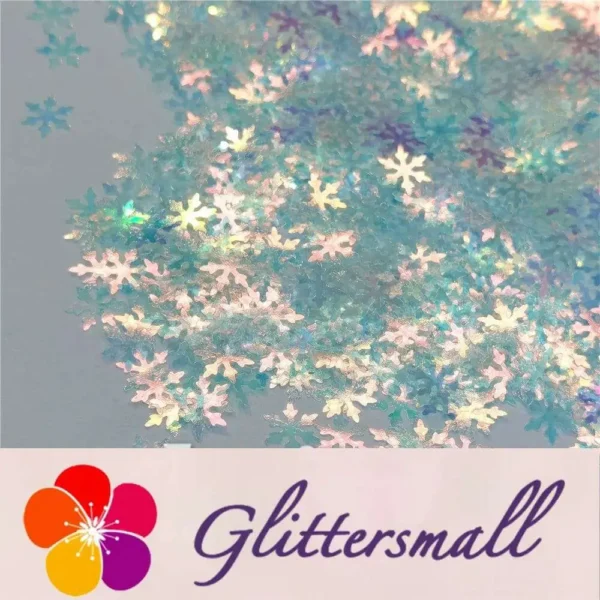 9mm Snowflake Shaped Iridescent Blue Translucent Glitter C021