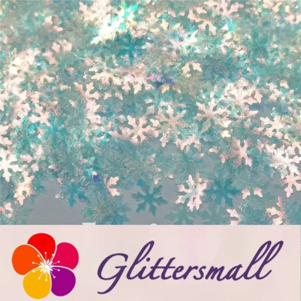 9mm Snowflake Shaped Iridescent Blue Translucent Glitter C021