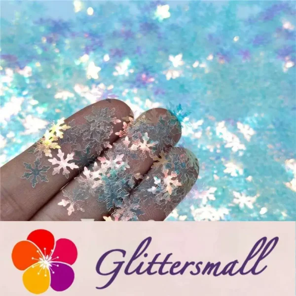 9mm Snowflake Shaped Iridescent Blue Translucent Glitter C021