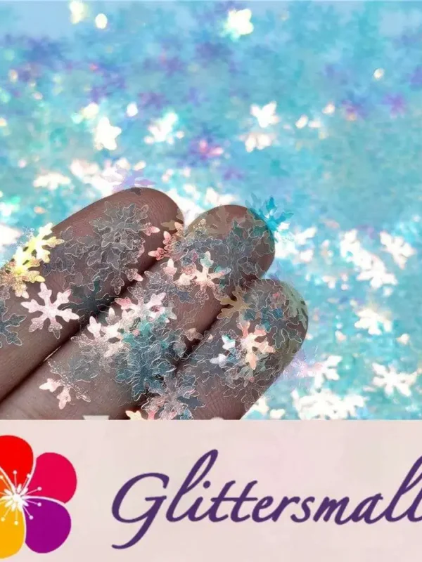 9mm Snowflake Shaped Iridescent Blue Translucent Glitter C021
