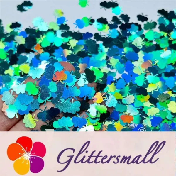9mm Butterfly Shaped Holographic Teal Green Glitter LB0702