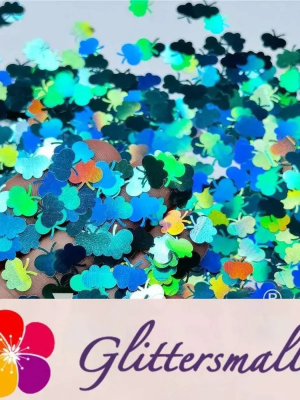 9mm Butterfly Shaped Holographic Teal Green Glitter LB0702