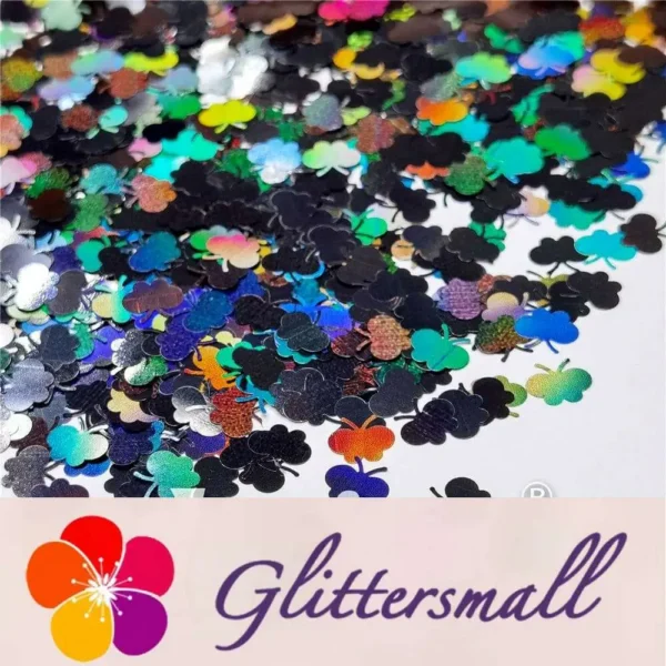 9mm Butterfly Shaped Holographic Black Glitter LB01000