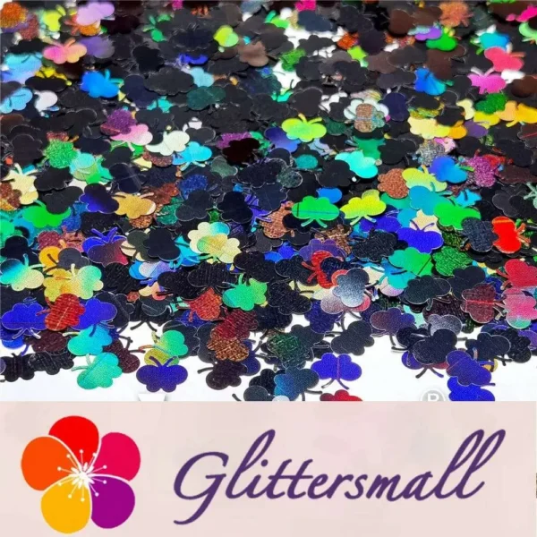 9mm Butterfly Shaped Holographic Black Glitter LB01000