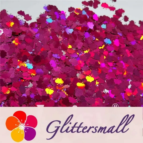 9mm Butterfly Shaped Holographic Rose Red Glitter LB0912