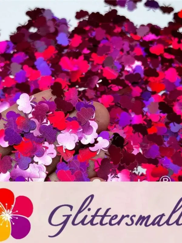 9mm Butterfly Shaped Holographic Rose Red Glitter LB0912