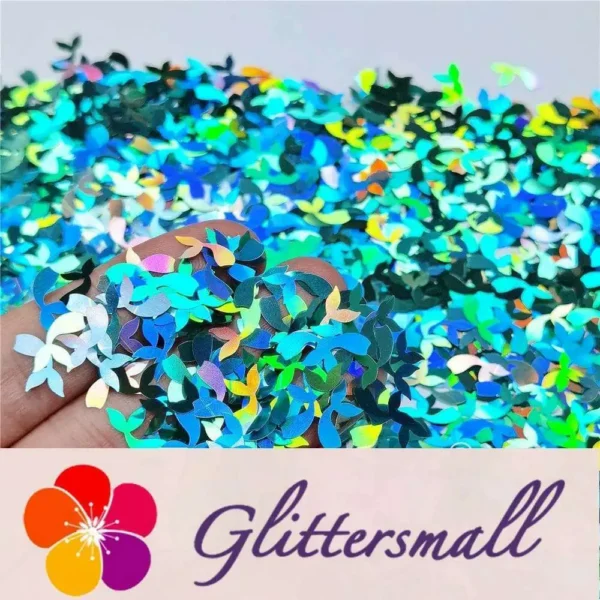 9mm Fish Tail Shaped Holographic Teal Green Glitter LB0702