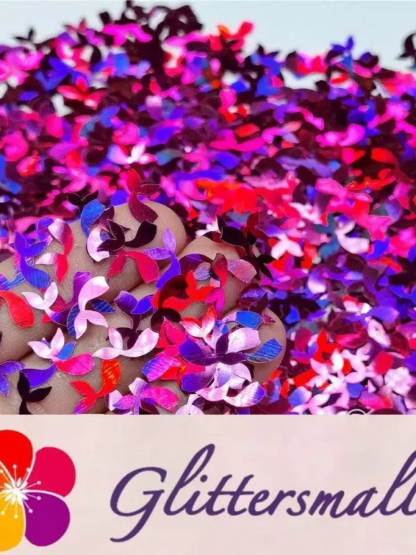 9mm Fish Tail Shaped Holographic Rose Red Glitter LB0912