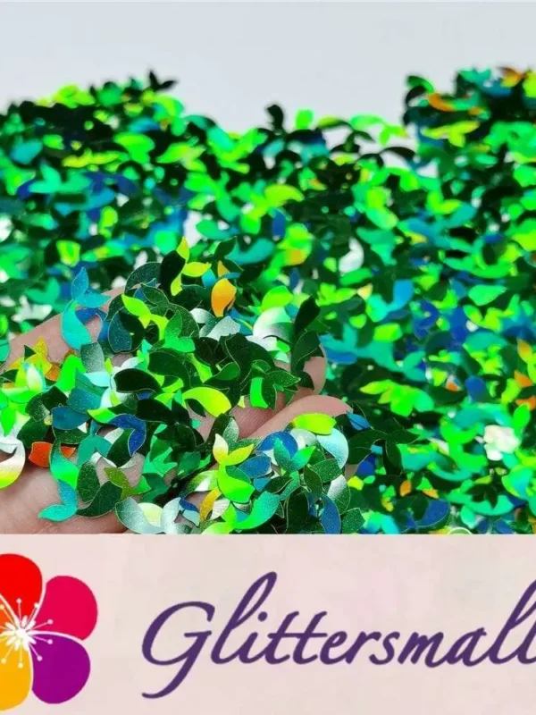 9mm Fish Tail Shaped Holographic Green Glitter LB0600