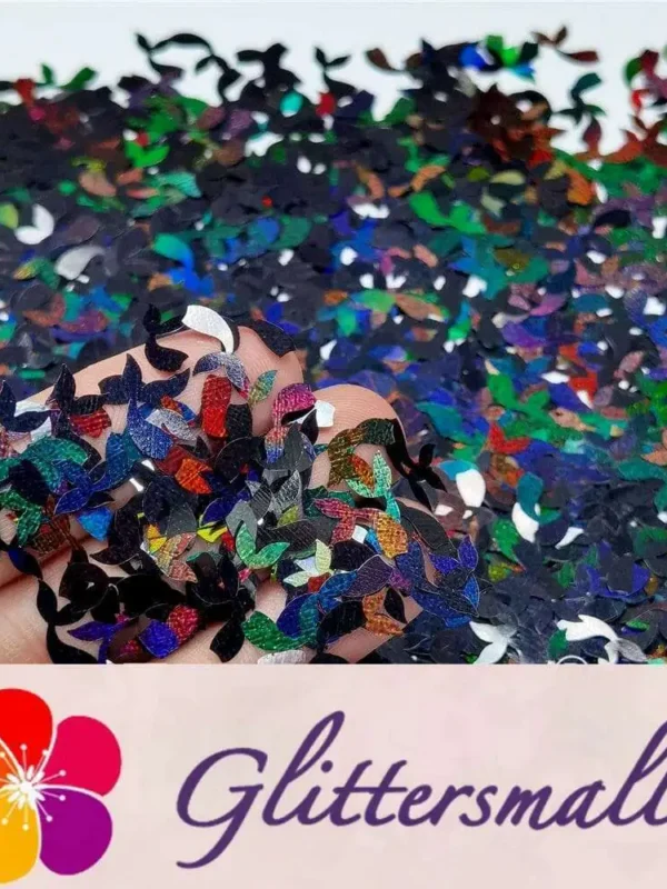 9mm Fish Tail Shaped Holographic Black Glitter LB01000