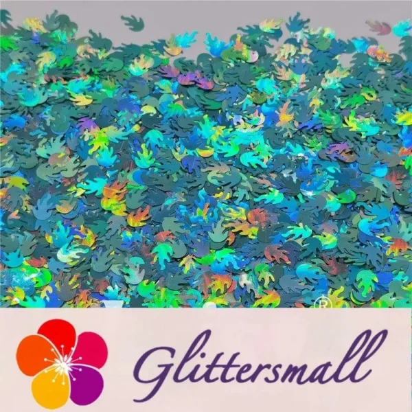 9mm Flame Or Fire Shaped Holographic Teal Green Glitter LB0702