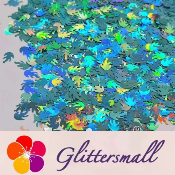 9mm Flame Or Fire Shaped Holographic Teal Green Glitter LB0702