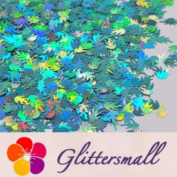 9mm Flame Or Fire Shaped Holographic Teal Green Glitter LB0702