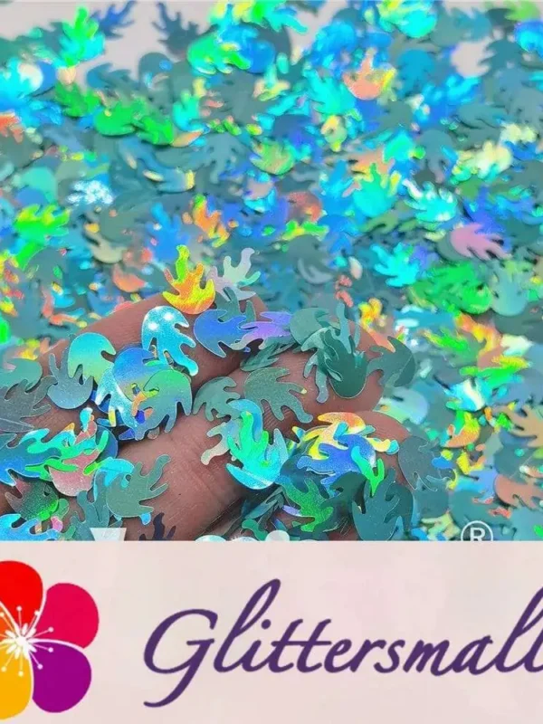 9mm Flame Or Fire Shaped Holographic Teal Green Glitter LB0702