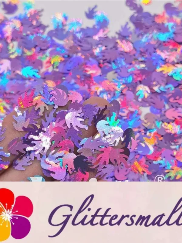 9mm Flame Or Fire Shaped Holographic Light Purple Glitter LB0802