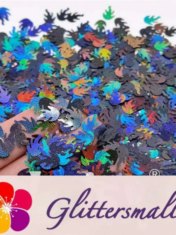 9mm Flame Or Fire Shaped Holographic Black Glitter LB01000