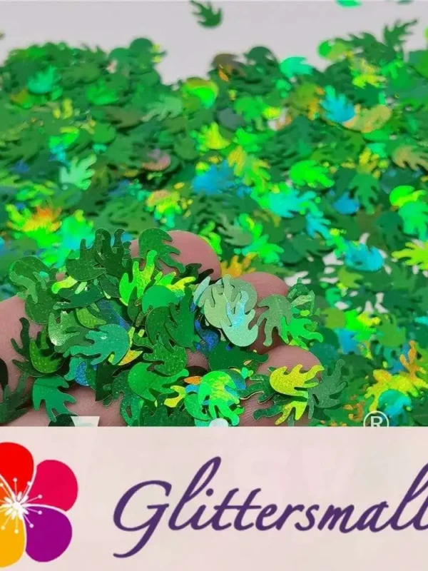 9mm Flame Or Fire Shaped Holographic Green Glitter LB0600