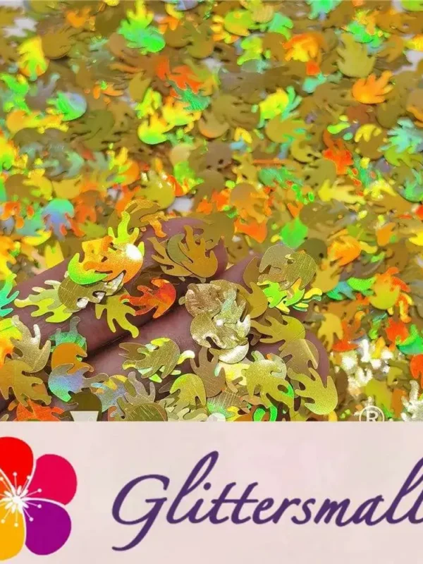 9mm Flame Or Fire Shaped Holographic Gold Glitter LB0210