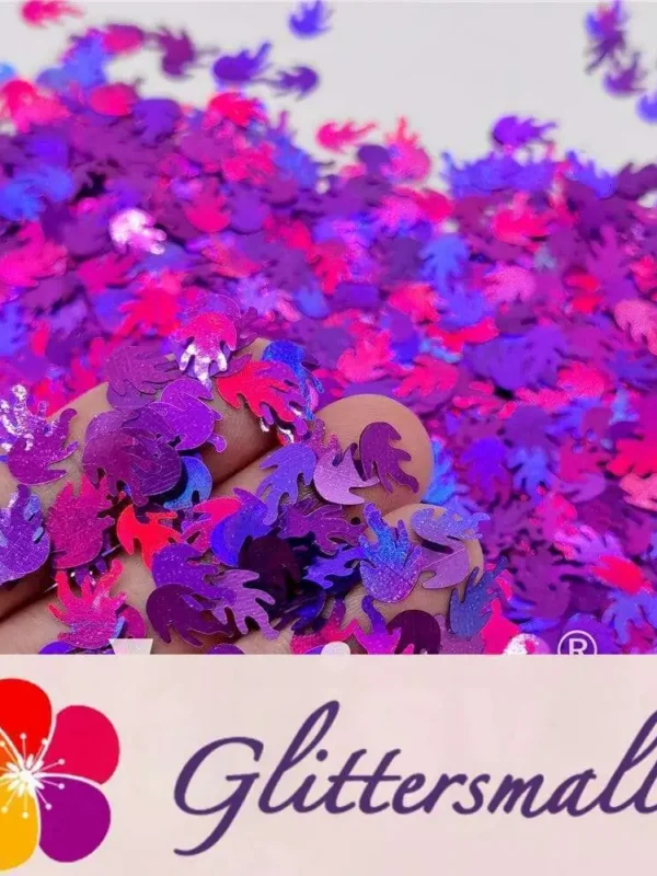 9mm Flame Or Fire Shaped Holographic Purple Glitter LB0800