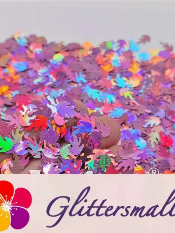 9mm Flame Or Fire Shaped Holographic Pink Glitter LB0901
