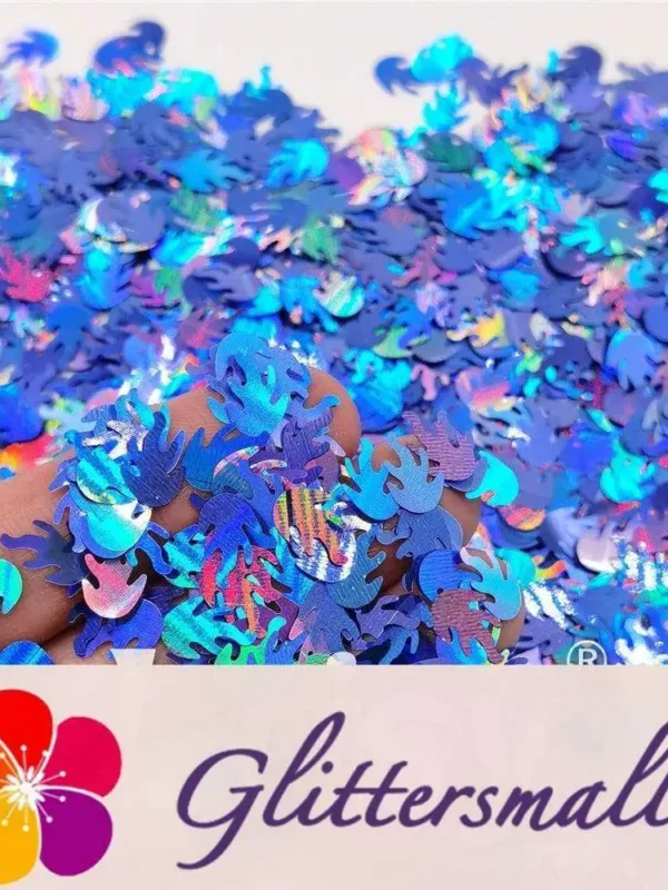 9mm Flame Or Fire Shaped Holographic Sea Blue Glitter LB0709
