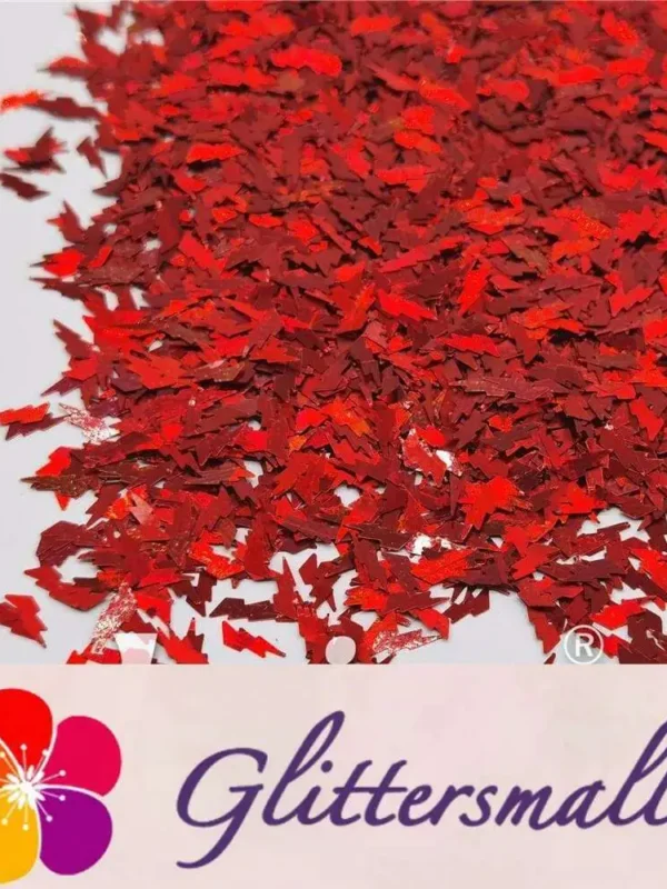 4mm Thunder Or Lightning Shaped Holographic Red Glitter LB0300