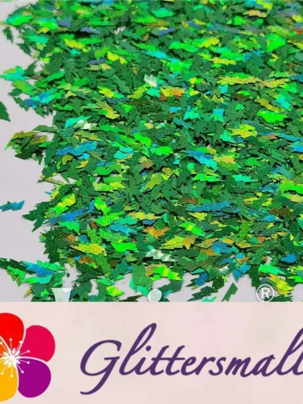 4mm Thunder Or Lightning Shaped Holographic Green Glitter LB0600