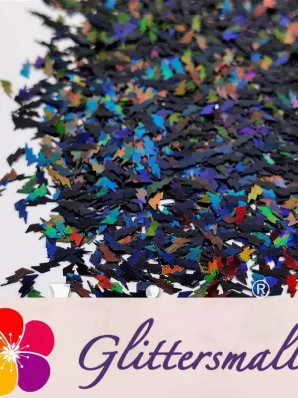 4mm Thunder Or Lightning Shaped Holographic Black Glitter LB01000