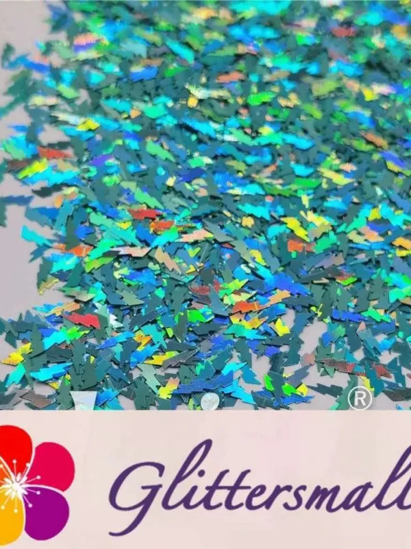 4mm Thunder Or Lightning Shaped Holographic Teal Green Glitter LB0702