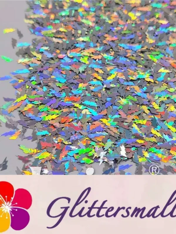 4mm Thunder Or Lightning Shaped Holographic Silver Glitter LB0100