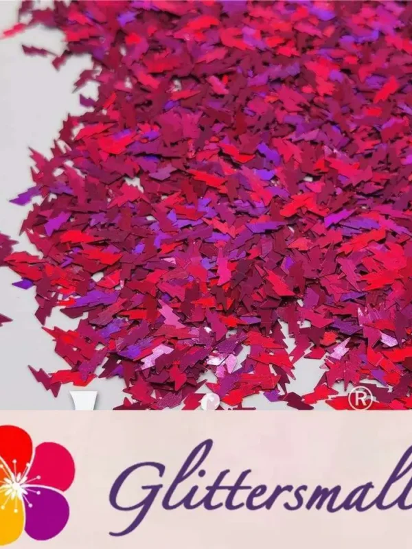 4mm Thunder Or Lightning Shaped Holographic Rose Red Glitter LB0912